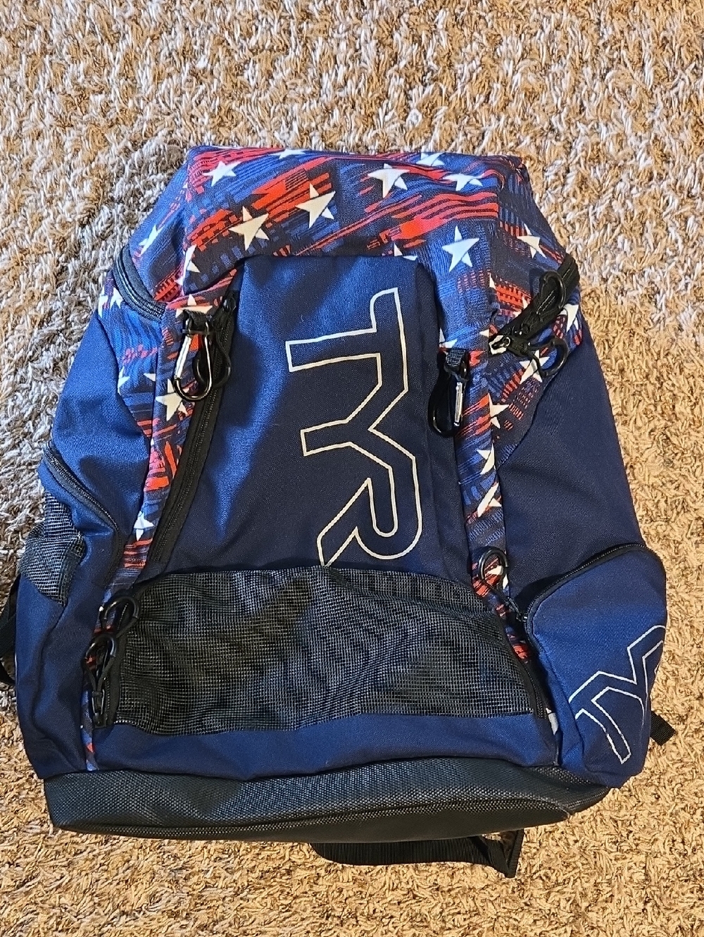 TYR Blue Swimmimg Backpack with Red and White Star Accents